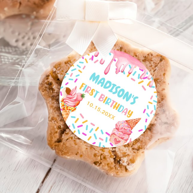 Ice Cream 1st Birthday Party Classic Round Sticker (Creator Uploaded)