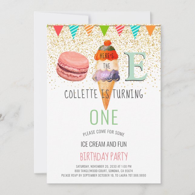 Ice Cream 1st Birthday Party Invitation (Front)