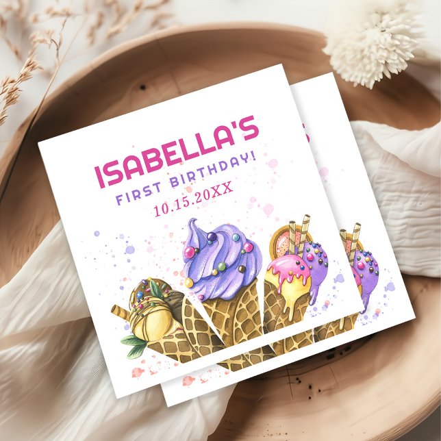 Ice Cream 1st Birthday Party Napkin (Creator Uploaded)