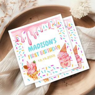 Ice Cream 1st Birthday Party Napkin