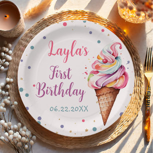 Ice Cream 1st Birthday Party Paper Plate