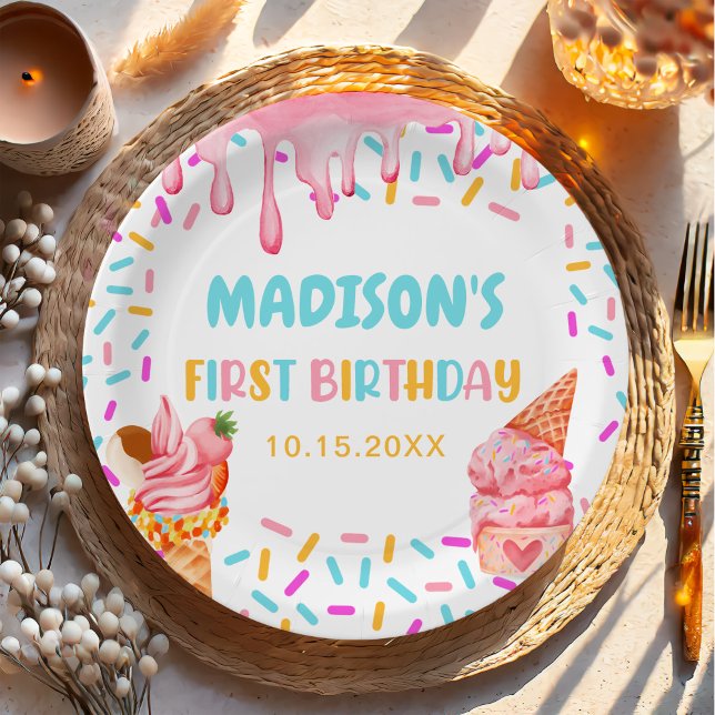Ice Cream 1st Birthday Party Paper Plate (Creator Uploaded)