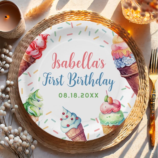 Ice Cream 1st Birthday Party Paper Plate (Creator Uploaded)