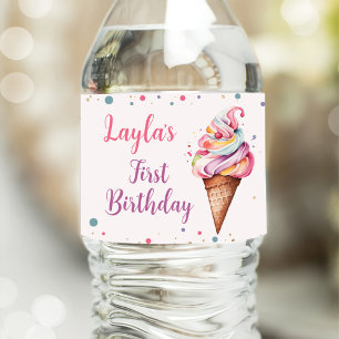 Ice Cream 1st Birthday Party Water Bottle Label