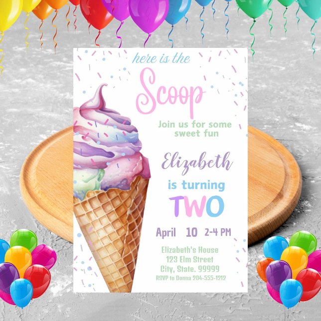Ice Cream 2nd Birthday Party Invitation (Creator Uploaded)