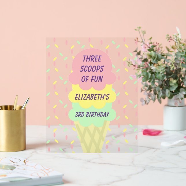 Ice Cream 3rd Birthday Acrylic Sign (Wedding)
