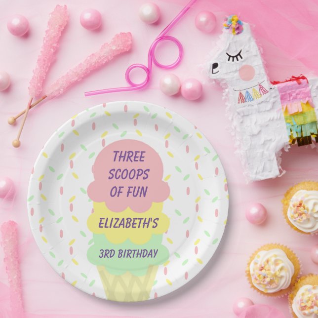 Ice Cream 3rd Birthday Paper Plate (Party)