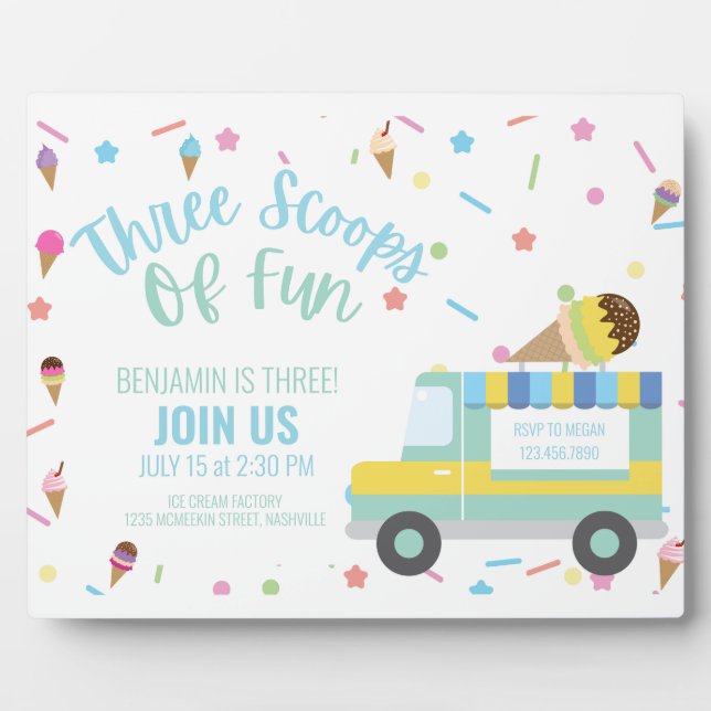 Ice Cream 3RD Third Birthday Sibling Triplets Sign Plaque (Front)