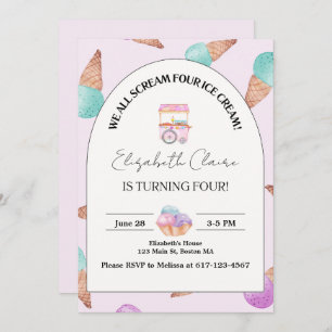 Ice Cream 4th Birthday Invitation 