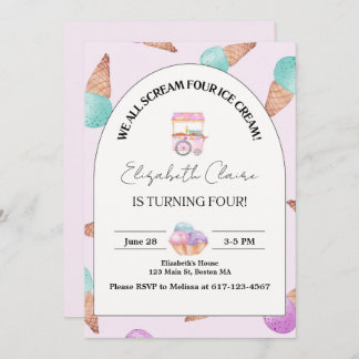 Ice Cream 4th Birthday Invitation 