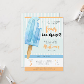 Ice Cream 4th Birthday Party Invitation