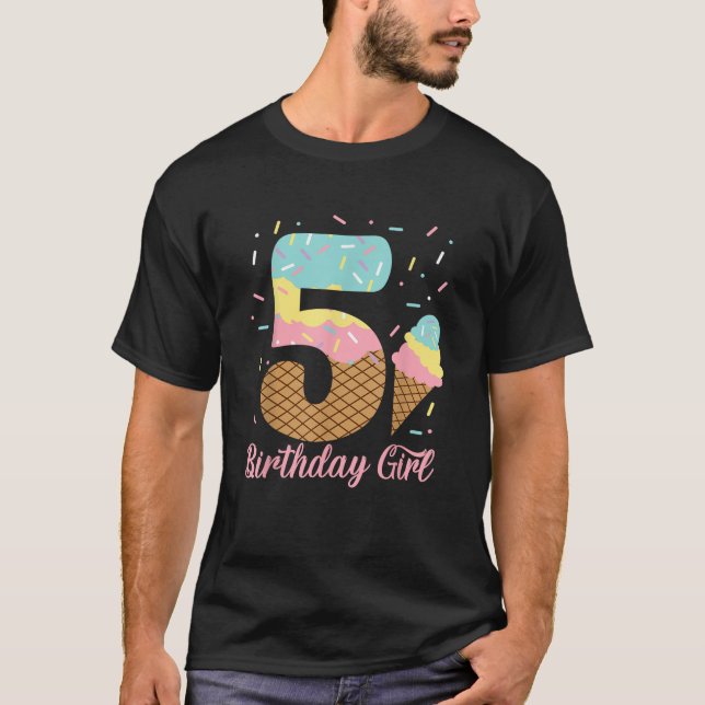 Ice Cream 5th Birthday Party Sweet 5 Years Old Gir T-Shirt (Front)