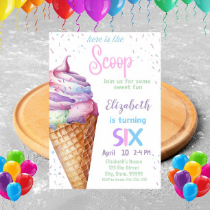 Ice Cream 6th Birthday Party Invitation