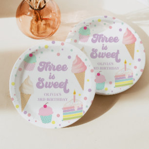 Ice Cream and Cake 3rd Birthday Paper Plate