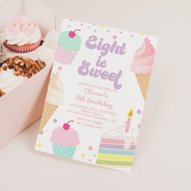 Ice Cream and Cake 8th Birthday Invitation (Creator Uploaded)