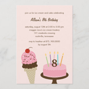 Ice Cream and Cake Birthday Invitation - Pink