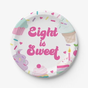 Ice Cream and Cake Eight is Sweet 8th Birthday Paper Plate
