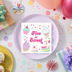 Ice Cream and Cake Five is Sweet 5th Birthday Napkin