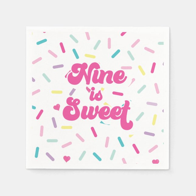 Ice Cream and Cake Nine is Sweet 9th Birthday Napkin (Front)