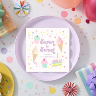 Ice Cream and Cake Seven is Sweet 7th Birthday Napkin