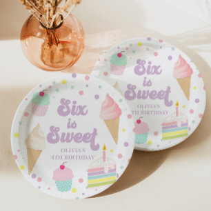 Ice Cream and Cake Six is Sweet 6th Birthday Paper Plate