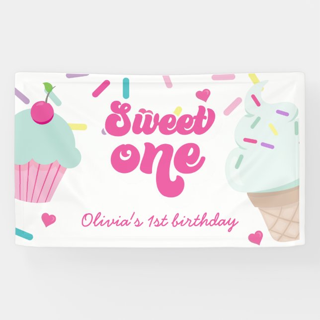 Ice Cream and Cake Sweet One 1st Birthday Banner (Horizontal)