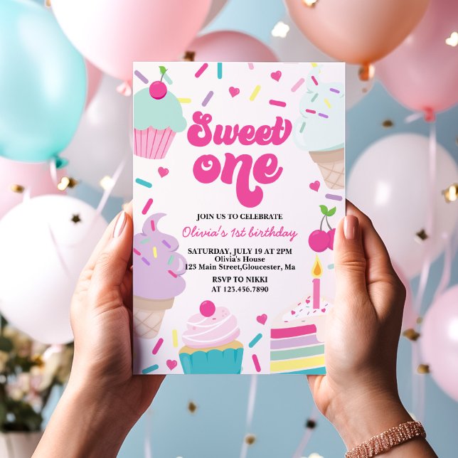 Ice Cream and Cake Sweet One 1st Birthday Invitation (Creator Uploaded)