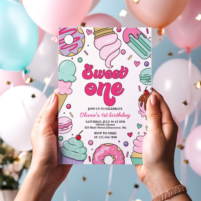 Ice Cream and Cake Sweet One 1st Birthday Invitation (Creator Uploaded)