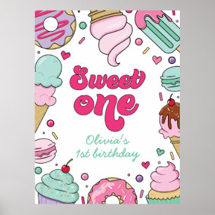 Ice Cream and Cake Sweet One 1st Birthday Poster