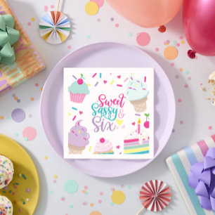 Ice Cream and Cake Sweet Sassy Six 6th Birthday Napkin