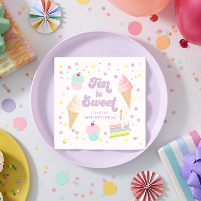 Ice Cream and Cake Ten is Sweet  10th Birthday Napkin (Creator Uploaded)