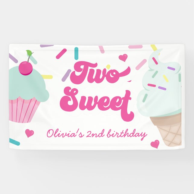 Ice Cream and Cake Two Sweet 2nd Birthday Banner (Horizontal)