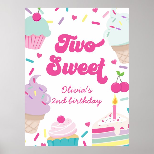 Ice Cream and Cake Two Sweet 2ndBirthday Poster (Front)