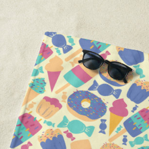 ice Cream and Candy Summer Pattern Monogram Beach Towel