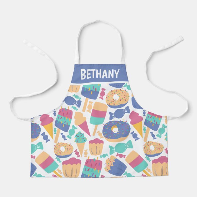 ice Cream and Candy Summer Pattern Personalised Apron (Front)