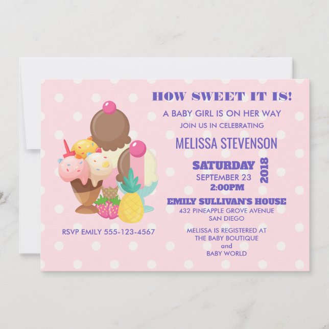 Ice Cream and Polka Dots Baby Girl Shower Invitation (Front)