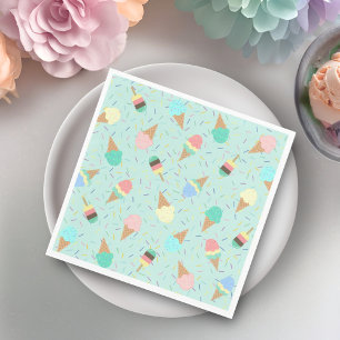 Ice Cream and Sprinkles Sweet Birthday Party Green Napkin