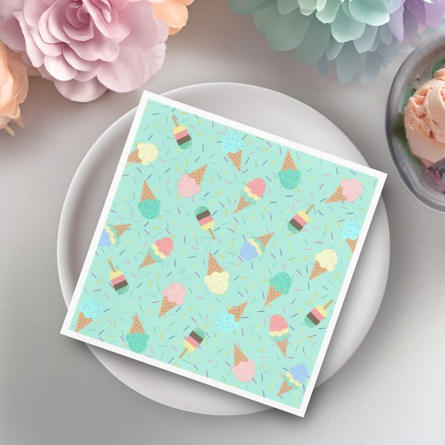 Ice Cream and Sprinkles Sweet Birthday Party Green Napkin (Creator Uploaded)