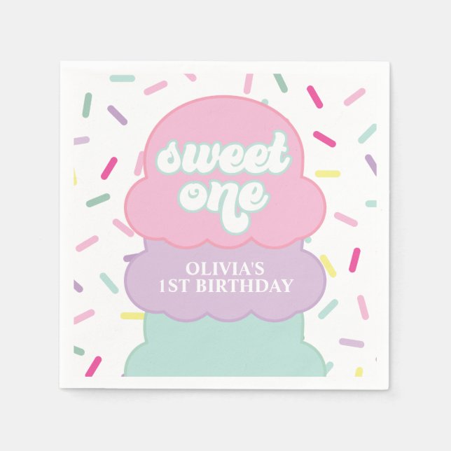 Ice Cream and Sprinkles Sweet One 1st Birthday Nap Napkin (Front)