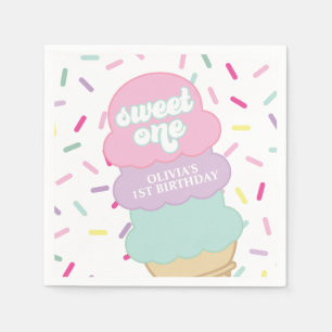Ice Cream and Sprinkles Sweet One 1st Birthday Pap Napkin