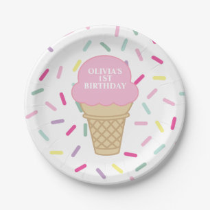Ice Cream and Sprinkles Sweet One 1st Birthday Paper Plate