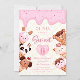 Ice cream and sweets Pink Girl Kid Birthday Invitation