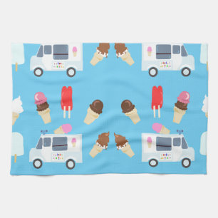 Ice Cream and Truck Pattern Tea Towel