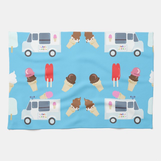 Ice Cream and Truck Pattern Tea Towel (Horizontal)