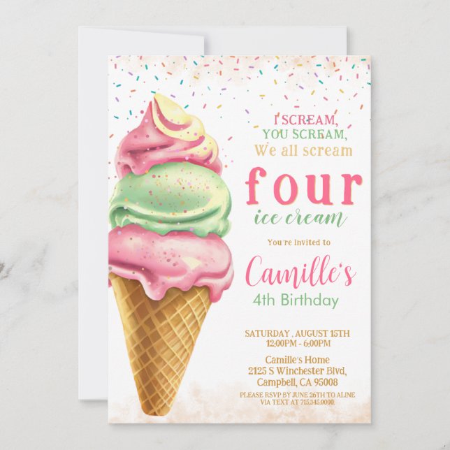 Ice Cream  any age Birthday Invitation (Front)