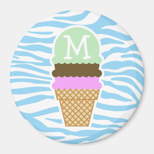 Ice Cream Baby Blue Zebra Animal Print Magnet