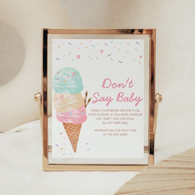 Ice Cream Baby Shower Don't Say Baby Poster (Ice Cream Sprinkled with Love Baby Shower Don't Say Baby Sign)