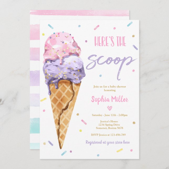 Ice Cream Baby Shower Here's The Scoop Baby Shower Invitation (Front/Back)
