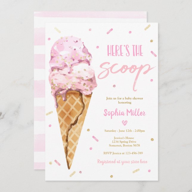 Ice Cream Baby Shower Here's The Scoop Baby Shower Invitation (Front/Back)