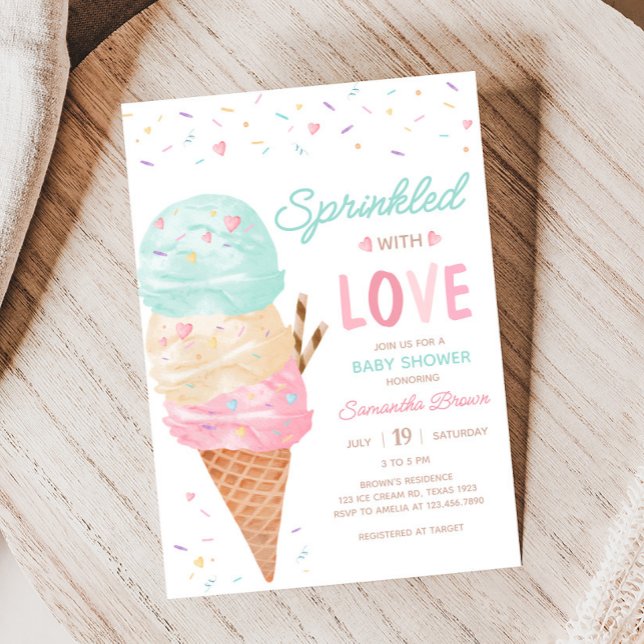 Ice Cream Baby Shower Invitation (Ice Cream Sprinkled with Love Baby Shower Invitation)